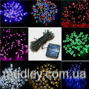 Светодиодная гирлянда на солнечной батарее 100 LED зелёный 12м